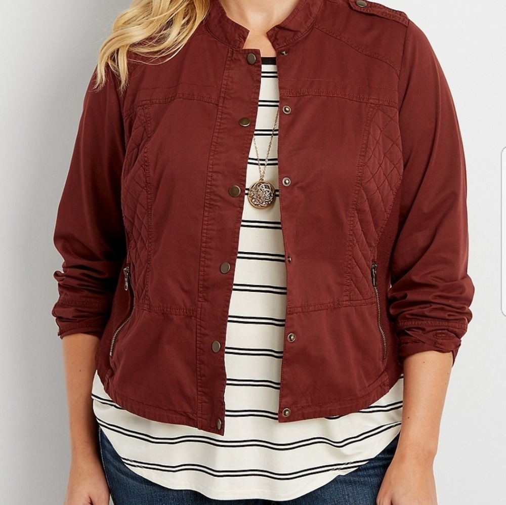 Red quilted and ribbed jacket